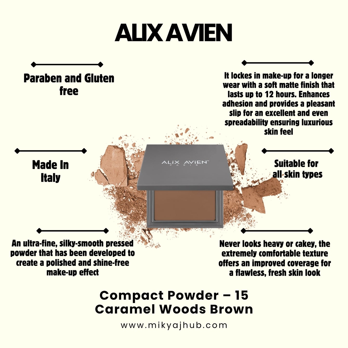 ALIX AVIEN COMPACT POWDER - P15 CARAMEL WOODS BROWN