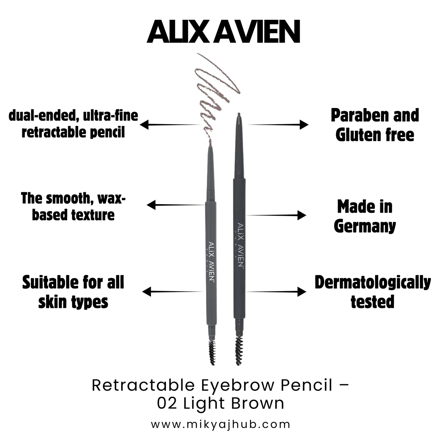 ALIX AVIEN RETRACTABLE EYEBROW PENCIL - 2 LIGHT BROWN