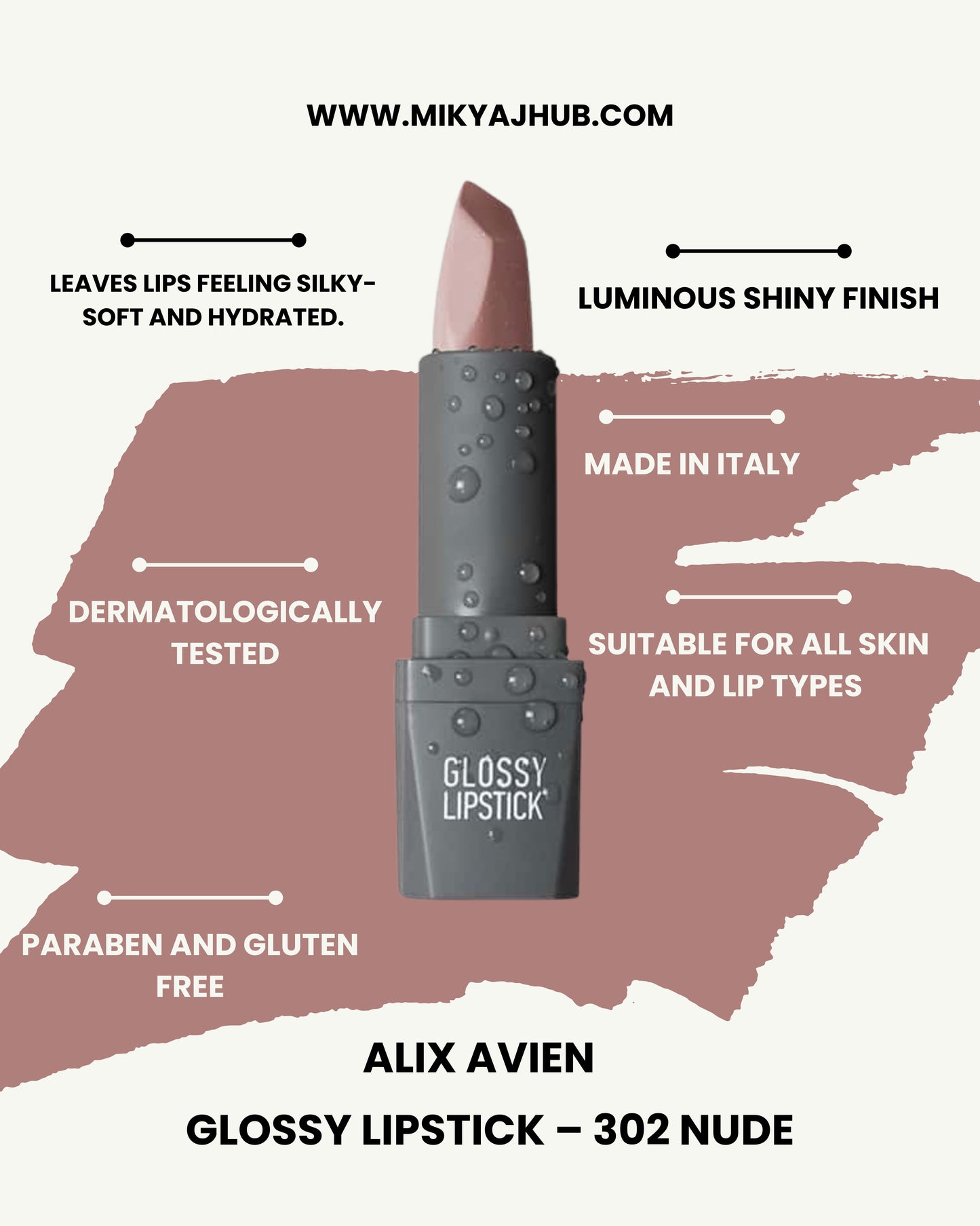 Glossy Lipstick – 302 Nude