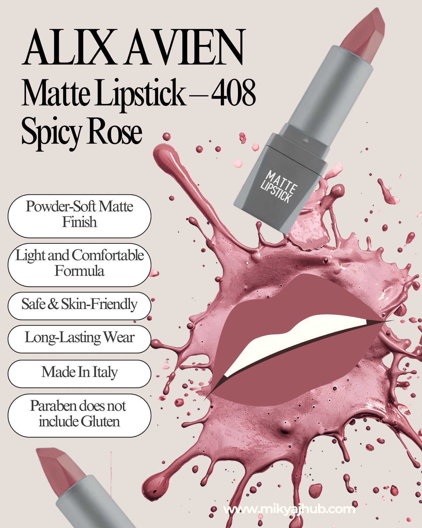 Matte Lipstick – 408 Spicy Rose