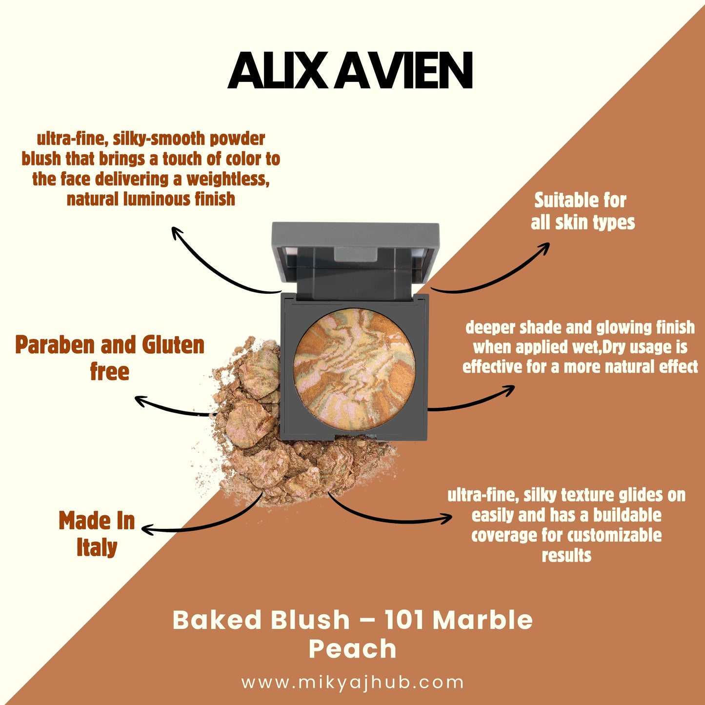 ALIX AVIEN BAKED BLUSH - 101 Marble Peach
