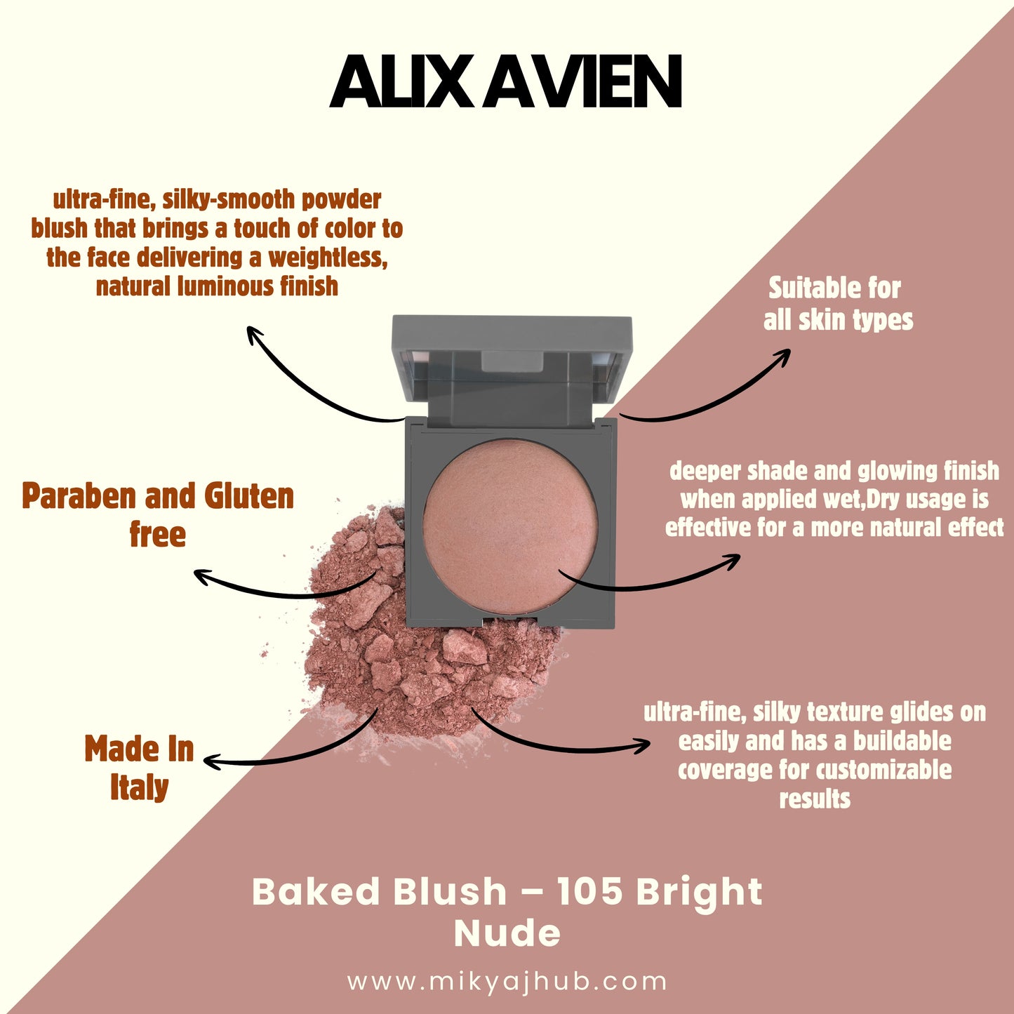 ALIX AVIEN BAKED BLUSH- 105 Bright Nude