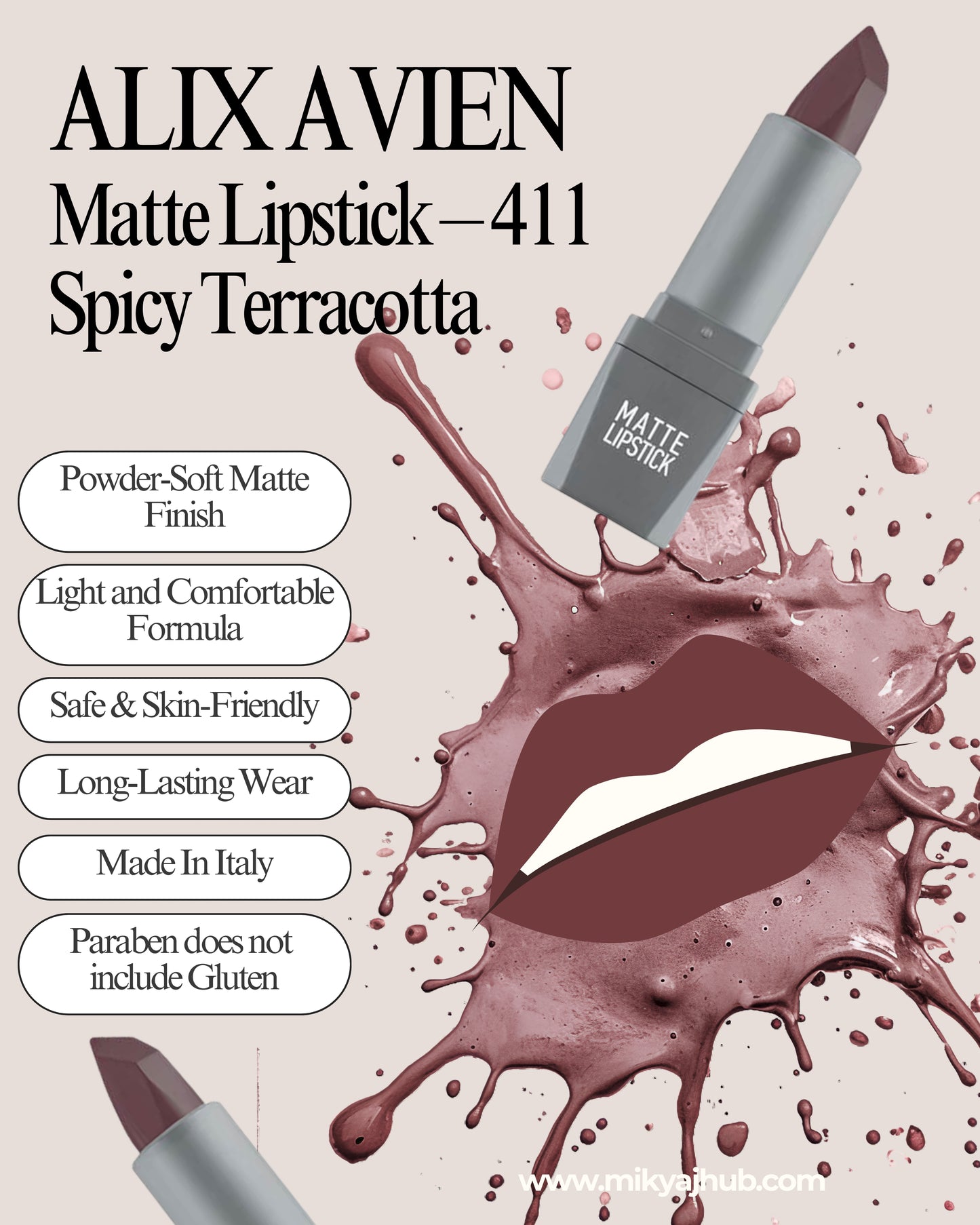 Matte Lipstick – 411 Spicy Terracotta