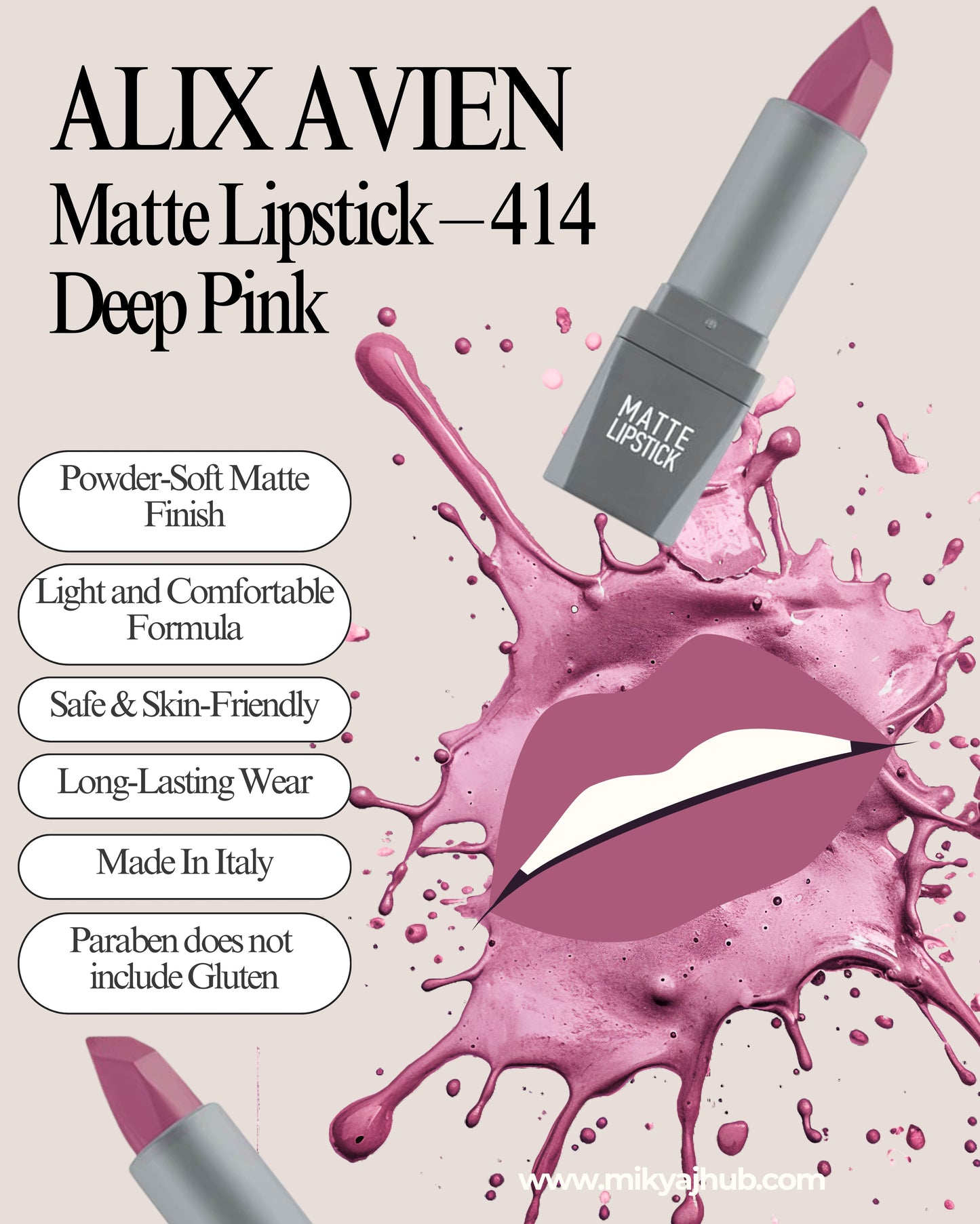 Matte Lipstick – 414 Deep Pink