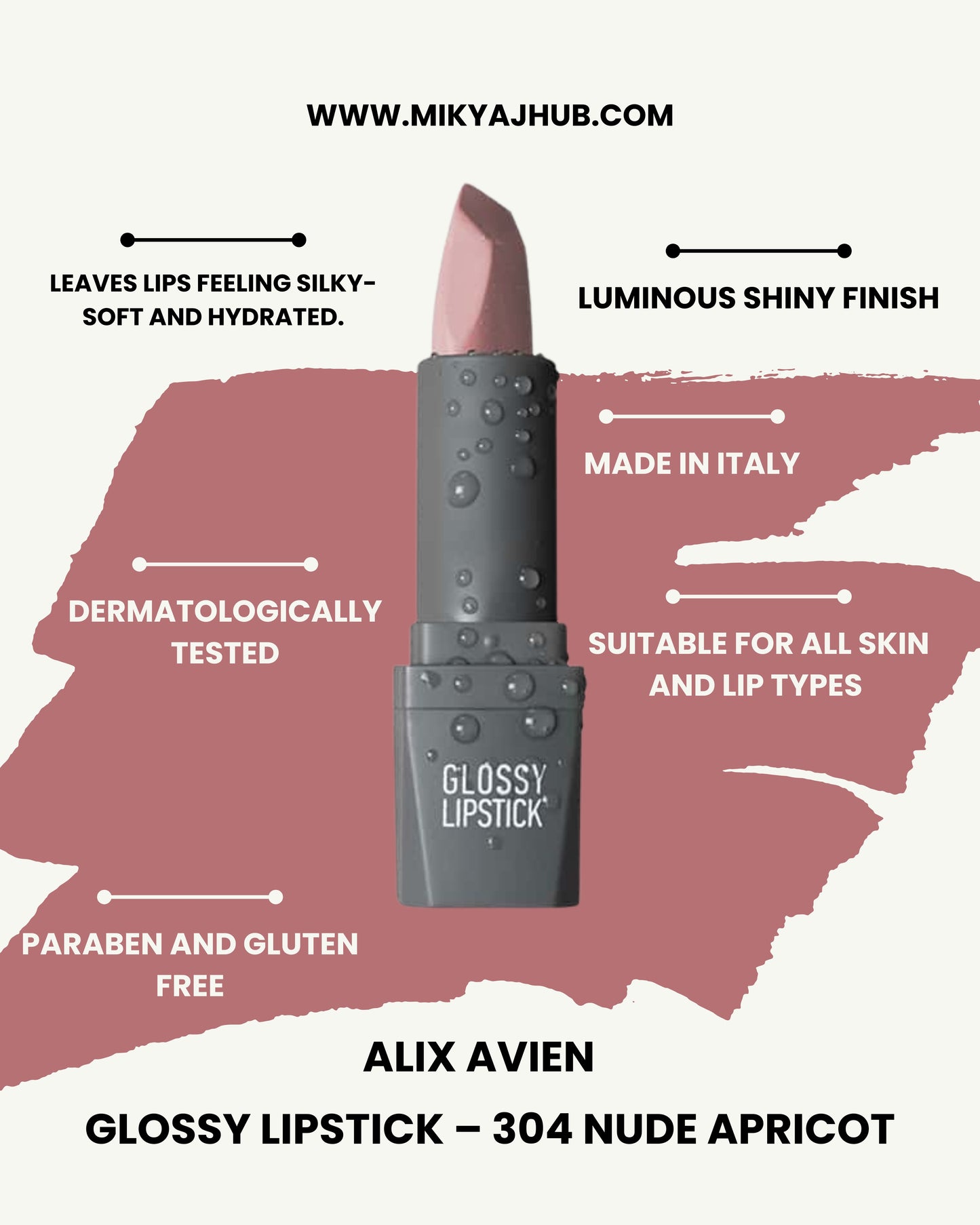 Glossy Lipstick – 304 Nude Apricot