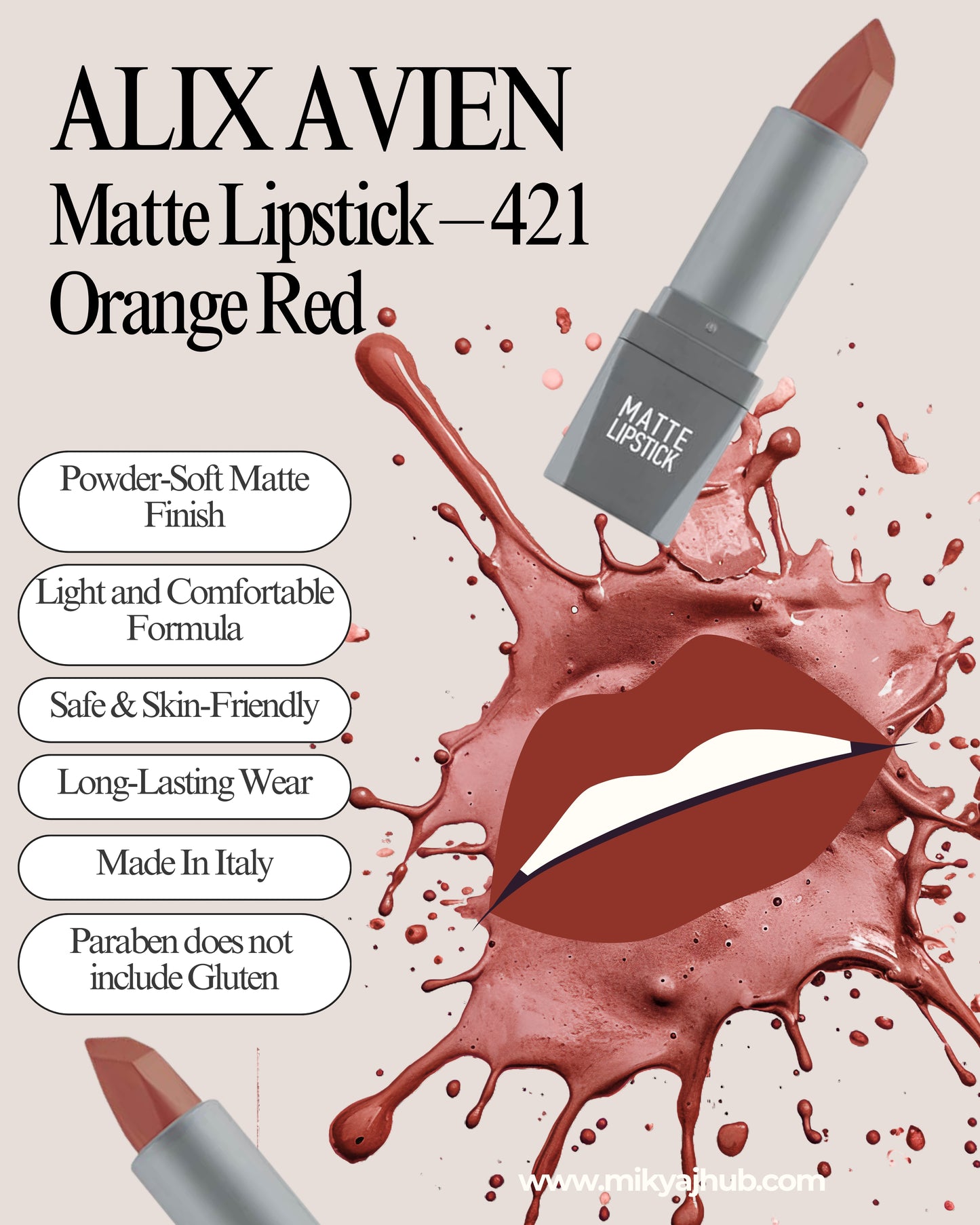 Matte Lipstick – 421 Orange Red