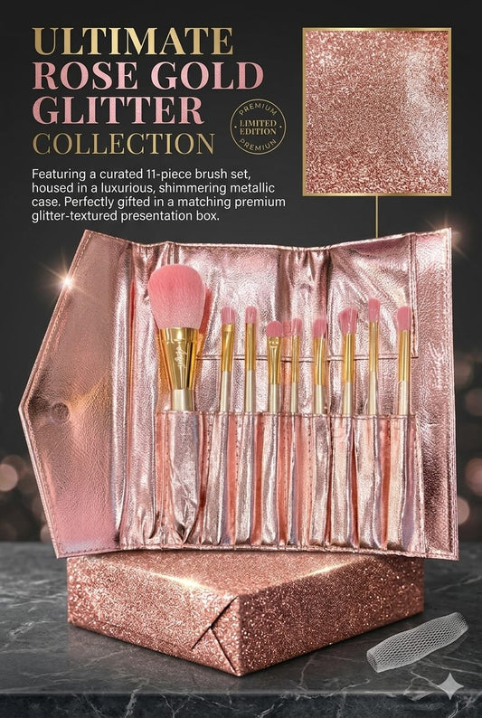 Ultimate Rose Gold Glitter 11pc Brush set